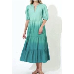 OLIPHANT Ombré Puff Sleeve Maxi Dress In Teal Size‎ XL